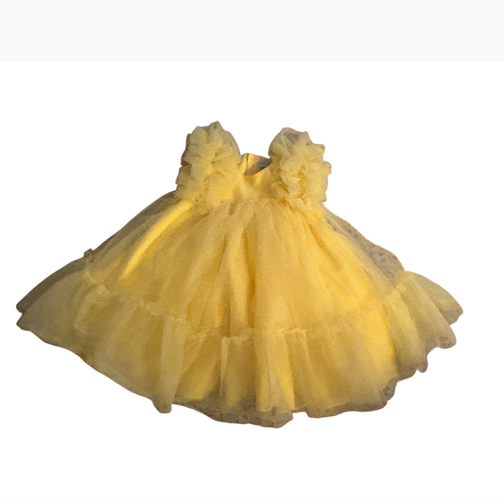 Abel & Lula Yellow Tulle Ruffle Shoulder Occasion Dress Kids 24M 92cm